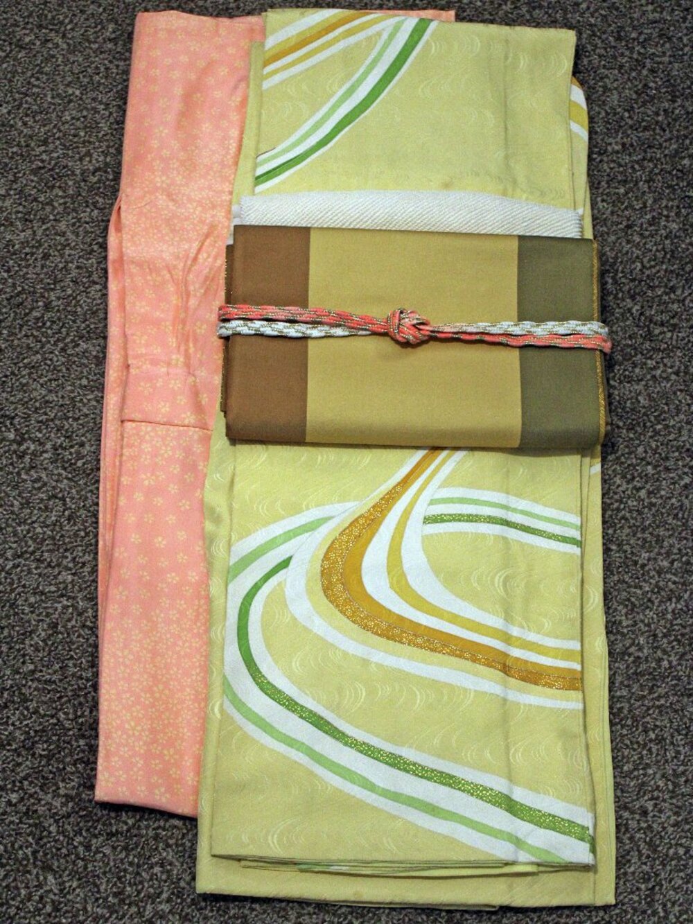 Set of 5 Japanese Silk Furisode Kimono with Juban, Obi, Obiage, Obijime